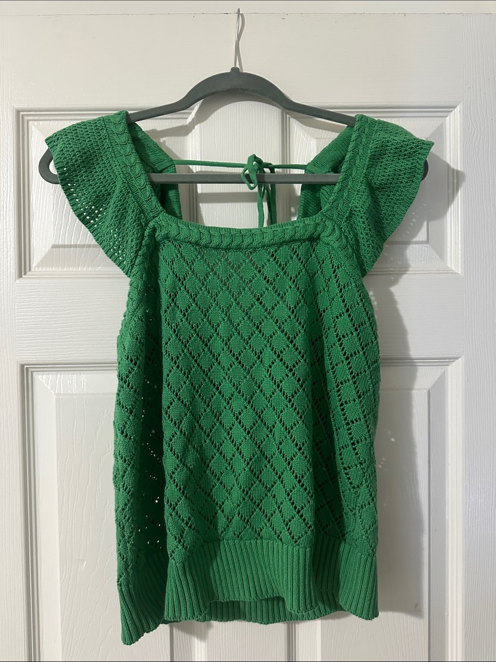 Green Off-Shoulder Knit Top with Flutter Sleeves